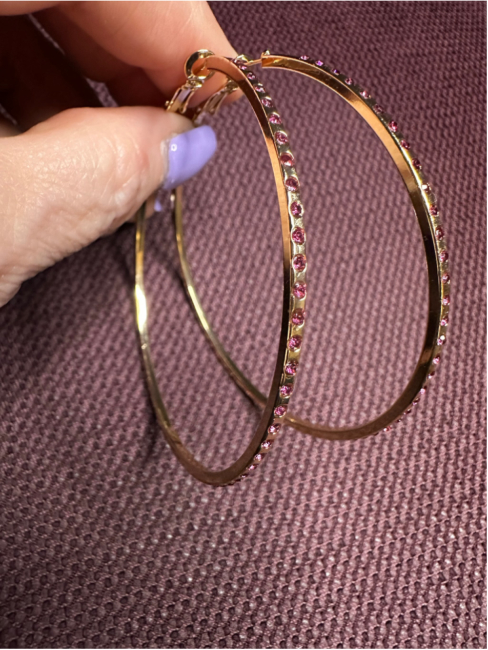 Gold & Pink Crystal Large Hoop Earrings